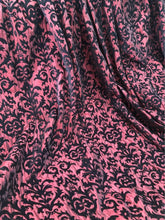 Load image into Gallery viewer, Pair Professionally Made Heavy Satin Blend & Flock Pattern Curtains 92"d 47” Pleated width ea Panel