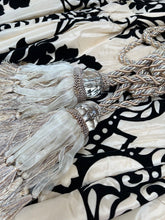 Load image into Gallery viewer, Beautiful Faux Silk Curtains with Black Velvet 87”d x 36” each Panel
