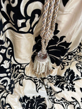 Load image into Gallery viewer, Beautiful Faux Silk Curtains with Black Velvet 87”d x 36” each Panel
