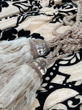 Load image into Gallery viewer, Beautiful Faux Silk Curtains with Black Velvet 87”d x 36” each Panel
