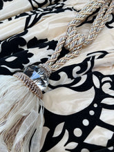 Load image into Gallery viewer, Beautiful Faux Silk Curtains with Black Velvet 87”d x 36” each Panel
