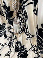 Load image into Gallery viewer, Beautiful Faux Silk Curtains with Black Velvet 87”d x 36” each Panel
