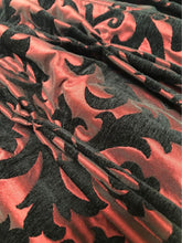 Load image into Gallery viewer, Pair Professionally Made Heavy Satin Blend &amp; Flock Pattern Curtains 92&quot;d 47” Pleated width ea Panel
