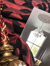 Load image into Gallery viewer, Pair Professionally Made Heavy Satin Blend &amp; Flock Pattern Curtains 92&quot;d 47” Pleated width ea Panel
